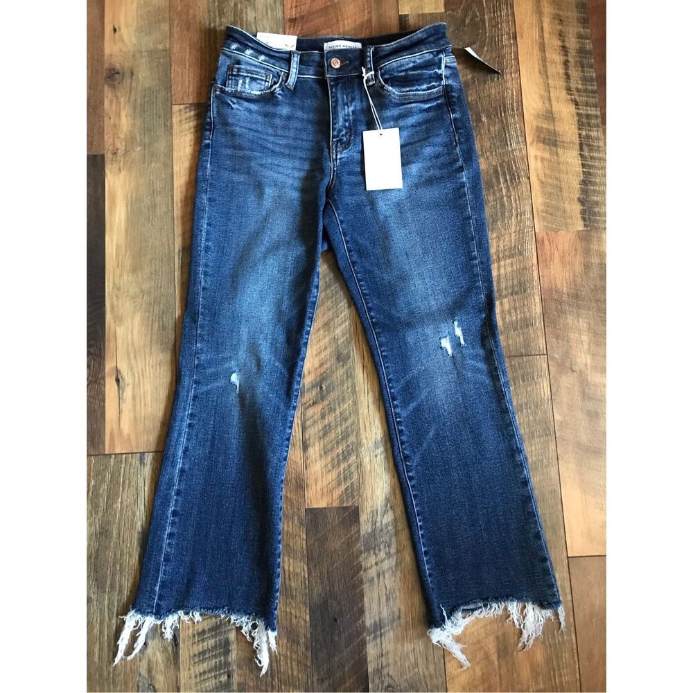 Flying Monkey Size 28  distressed mid rise jeans bootcut frayed hem New w/tags